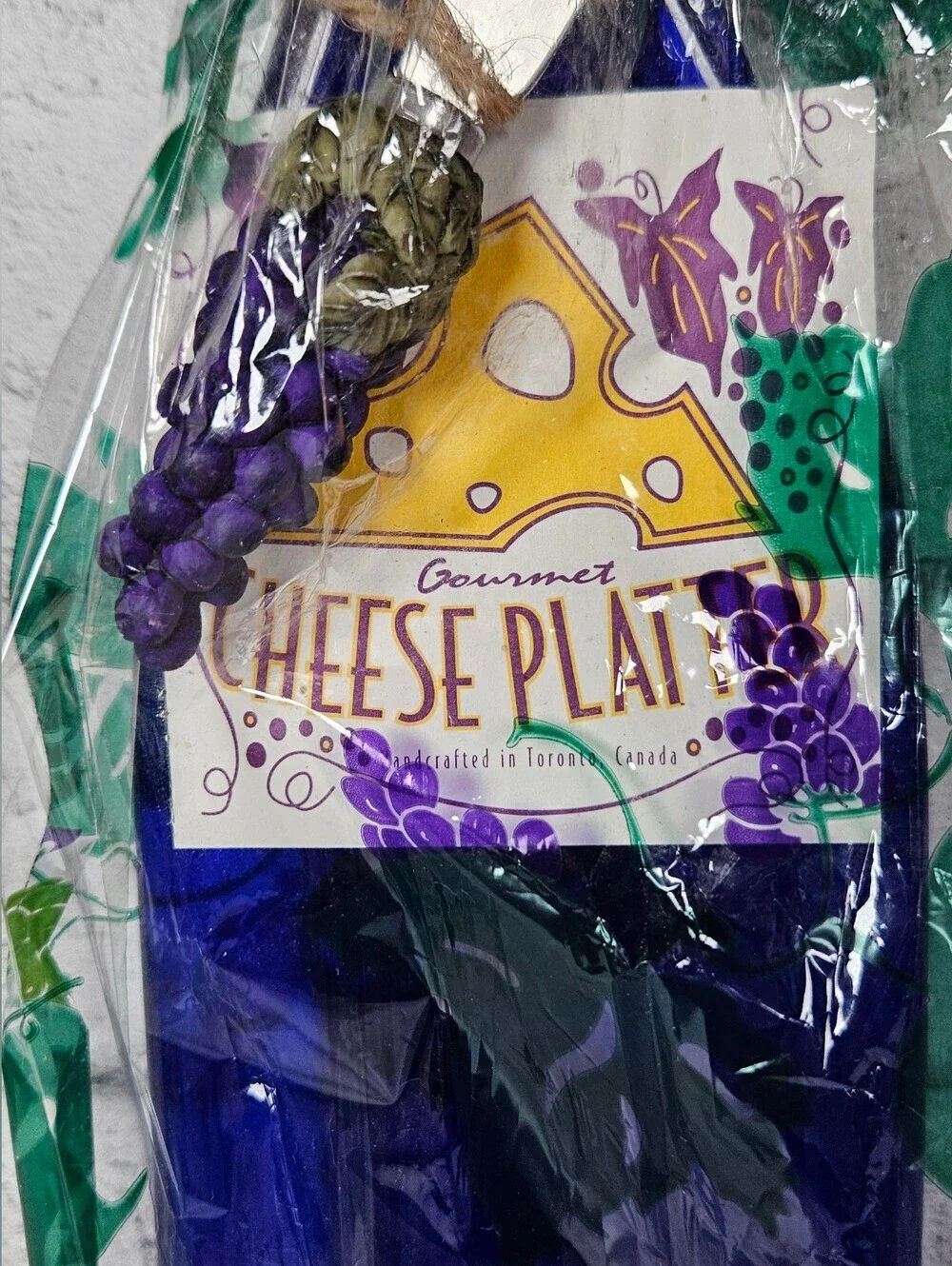 Handcrafted Recycled Blue Glass Wine Bottle Cheese Platter Serving Tray